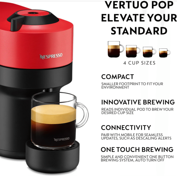 Krups Nespresso Vertuo Pop Pod Coffee Machine - Red | XN920540 - Image 3